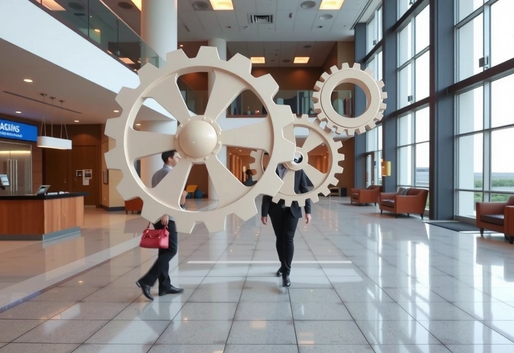 Abstract gears interlocking, representing optimized processes and productivity