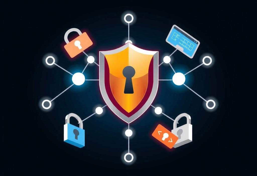 Abstract shield icon with digital security elements, symbolizing security and reliability