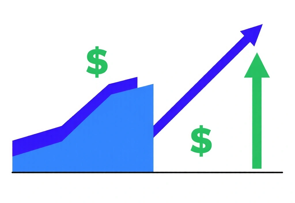 Visual representation of cost savings with downward trending graphs and dollar signs