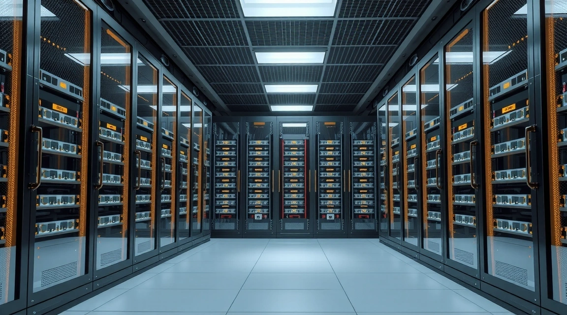 A secure data center with glowing servers, emphasizing the security of cloud solutions.