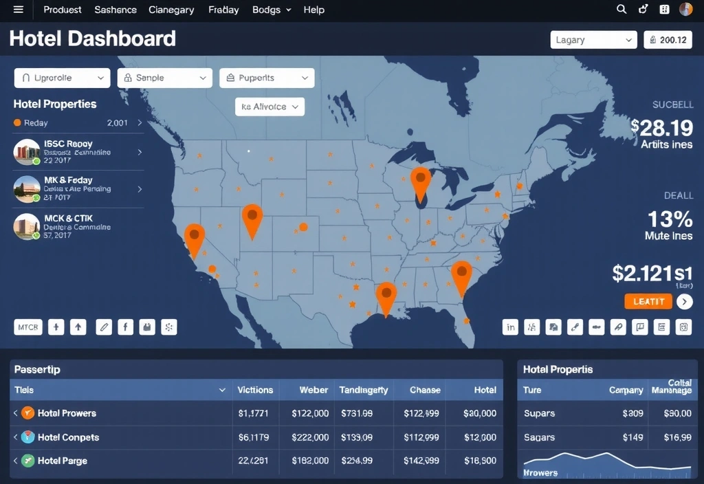 Multiple hotel properties on a map with data overlays