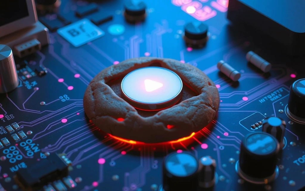 Close-up of a digital cookie icon on a circuit board