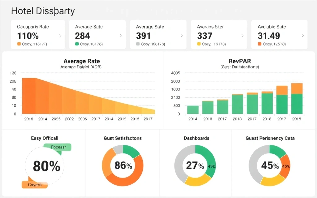 A dashboard showing various hotel metrics like occupancy rate, revenue, and guest satisfaction scores, indicating improved efficiency.